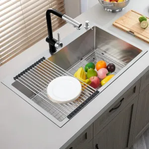 Drop In Kitchen Sink 33 x 22 inch, Stainless Steel Topmount Sinks with Accessories, 16 Gauge T304 Workstation Single Bowl Kitchen Sink Basin With 3mm Thickened Plate Round Corners