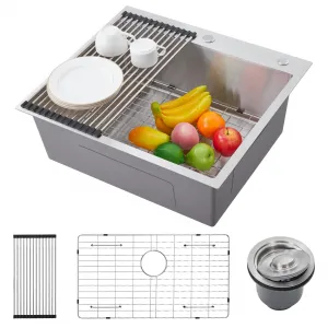 25 x 22 Inch Kitchen Sink Drop In Stainless Steel Topmount Deep Single Bowl Kitchen Sink, Above Counter Kitchen Sinks Basin for Home, RV, Prep Kitchen, and Bar