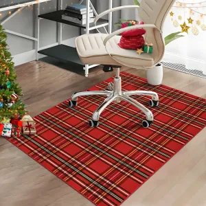 Christmas Office Chair Mats for Hardwood Floor, 36"X48" Computer Gaming Desk Chair Mat for Tile, Red Buffalo Plaid Xmas Under Desk Office Rug, Carpet Floor Protector for Rolling Chair