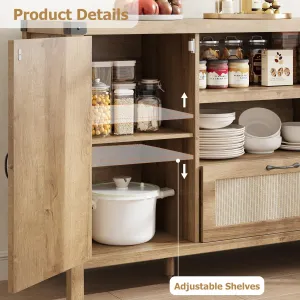 59" Boho Rattan Sideboard Buffet Cabinet with Drawer and Open Shelves for Dining Room, Natural