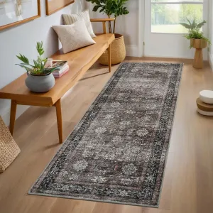 Oriental Brown 2x6 Hallway Rugs Vintage Runner Rugs with Non-Slip Backing, Machine Washable Oriental Distressed Area Rugs, Stain-Resistant Foldable Low Pile Floor Carpet for Laundry, Kitchen