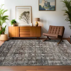 Oriental Retro Red 10x13 Living Room Rugs, Large Vintage Printed Area Rugs with Non-Slip Backing, Stain-Resistant Accent Rugs, Washable Farmhouse Low Pile Rugs for Bedroom, Office