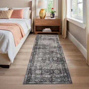Oriental Green Camel 2x6 Runner Rugs Vintage Printed Hallway Rugs with Non-Slip Backing, Stain-Resistant Oriental Area Rugs, Washable Farmhouse Low Pile Rugs for Kitchen, Laundry