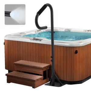 Hot Tub Handrail with LED Light, 360° Rotatable, Adjustable 35"-57", Carbon Steel, Non-Slip Grip, Slide-Under Base, Indoor & Outdoor Spa