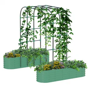 Galvanized Raised Garden Bed with 96" Vertical Arch Trellis - Rust-Resistant, Expandable Trellis - Steel, Plant Clips, Drainage Netting - Outdoor Garden, Patio, Green