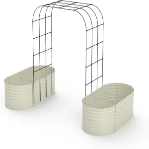 Galvanized Raised Garden Bed with 96" Vertical Arch Trellis - Rust-Resistant, Expandable Trellis - Steel, Plant Clips, Drainage Netting - Outdoor Garden, Patio, Beige