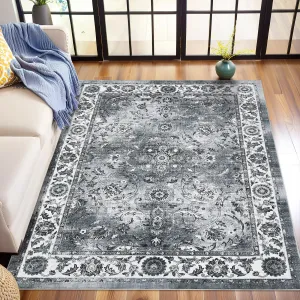 Gray Area Rugs - Vintage Rug 9x12 for Living Room, Washable Area Rug Non-Slip Soft Vintage Low Pile Large Rug for Living Room, Bedroom, Farmhouse, Dining Room, Kids Playroom