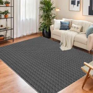 Soft Area Rugs 8x10 Machine Washable Modern Printed Carpet with Non-Slip Backing, Non-Shedding Contemporary Woven-Style Living Room Rugs for Bedroom, Office, Black