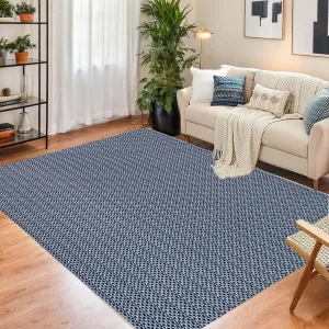 Machine Washable Living Room Rugs 9x12 Large Modern Printed Accent Carpet with Non-Slip Backing, Non-Shedding Contemporary Woven-Style Indoor Floor Carpet for Bedroom, Office, Blue