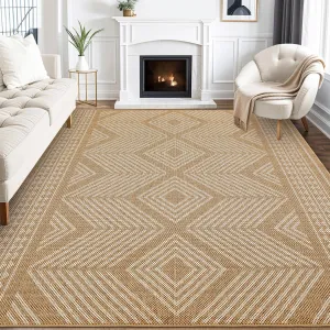 Living Room Rugs 8x10 Rug Large Modern Geometric Rugs Soft Textured Neutral Rug Non-Slip, Stain-Resistant Low Pile Floor Carpet Contemporary Washable Rugs for Office, Bedroom, Natural Color