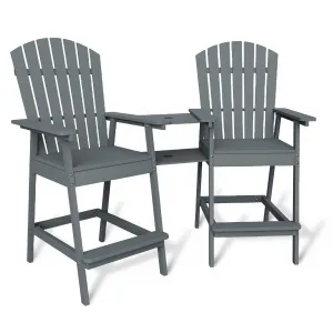 Outdoor Bar Height Adirondack Chairs Solid Wood with Connecting Tray & Footrest Ergonomic Support Wide Armrests Set of 2 for Deck Patio