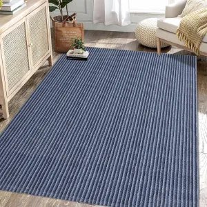 Modern Blue 8x10 Area Rugs for Living Room Washable, Boho Striped Print Large Bedroom Rug Soft Low Pile Dining Room Rugs, Modern Indoor Rugs Floor Carpet for Bedroom Nursery