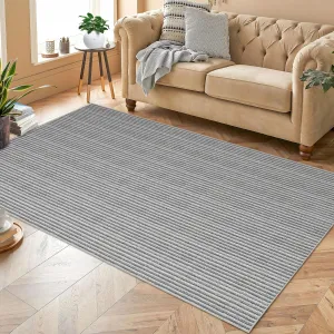 Modern Grey 8x10 Rug for Living Room, Boho Striped Print Washable Area Rug for Bedroom Soft Ultra Thin Indoor Floor Carpet, Modern Non-Slip Large Area Rugs for Dining Room