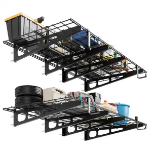 Garage Wall Mounted Shelves 2x6 FT Heavy-Duty 800 lbs Load Metal Steel Sandblasted Surface Modular Assembly Shop Shed Storage