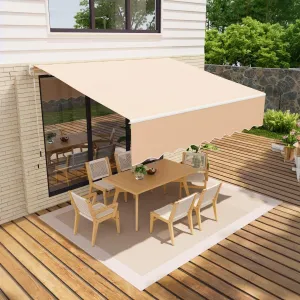 10'x8' Manual Retractable Awning Waterproof Sun Shade Heavy Duty Aluminum Frame 280g Polyester Fabric Adjustable Roll Out for Deck Porch