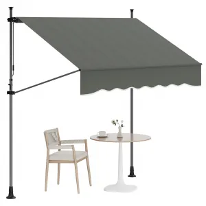 118"x118" Retractable Patio Awning, Manual Outdoor Sunshade, Adjustable Height & Angle, UV & Water-Resistant, Durable Fabric, Grey