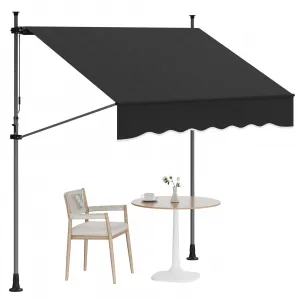 118"x118"  Retractable Patio Awning, Manual Outdoor Sunshade, Adjustable Height & Angle, UV Resistant & Water-Resistant, Aluminum Frame, Black