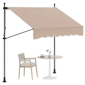 118"x118" Retractable Patio Awning, Manual Outdoor Sunshade, Adjustable Height & Angle, UV & Water Resistant, Aluminum Frame for Deck & Balcony