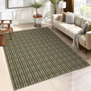 Modern Brown 9x12 Washable Area Rug – Low-Pile, Non-Shedding, Non-Slip Woven Farmhouse Carpet for Dining Room, Bedroom, Playroom, Classroom, or Office