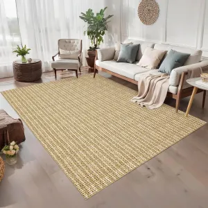 Modern Camel 9x12 Washable Area Rug – Low-Pile, Non-Shedding, Non-Slip Braided Print Carpet for Bedroom, Living Room, Dining Room, or Nursery