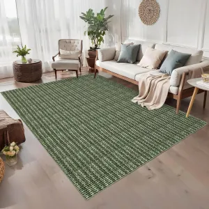 Soft Washable Non-Slip Doormat - Modern Green Braided Low Pile Rug - Non-Shedding Indoor Throw Mat - Mark Resistant Carpet for Living Room, Bedroom, Office
