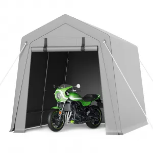 7'x10' Portable Carport with Rolled-Up Zipper Door - Waterproof Garage for Motorcycle, Bike & Firewood Storage, Grey