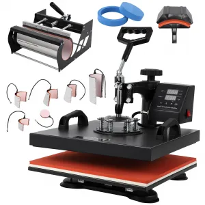 8 in 1 Heat Press Machine, 15x15 Inch with 30oz Tumbler Press, Multifunction Sublimation for T-Shirt, Mug, Hat, Cap, Plate, Black