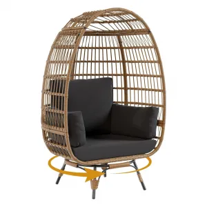 360° Swivel Egg Chair, Oversized Patio Rotating Basket Chair, Steel Frame and Metal Base, Waterproof, PE Rattan Lounge Chair for Indoor & Outdoor Patio, Living Room, and Backyard, Black