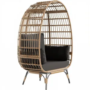 Wicker Egg Chair Outdoor - Oversized Lounge with Cushions, Metal Frame, Rattan, Cozy & Durable, Black, Patio & Balcony