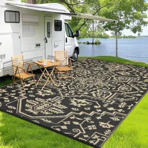 9x18 Outdoor Rug Plastic Straw Patio Rug Waterproof UV Resistant Backyard Porch Deck Black Coffee