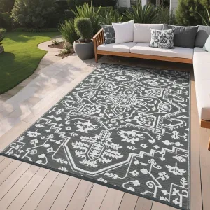 Waterproof Outdoor Rug 9x18 Polypropylene Reversible Medallion Design UV-Resistant Lightweight Camping Patio Deck