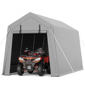 10'x15' Portable Carport with Rolled-Up Zipper Door - Waterproof Garage for Motorcycle, Bike & Firewood Storage, Grey
