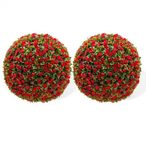 22" Artificial Topiary Rose Balls Set of 2 Hanging Grass Ball for Home Decor Indoor Outdoor, Red