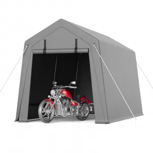 6'x6' Portable Carport with Rolled-Up Zipper Door, Waterproof Garage for Motorcycle, Bike, Firewood Storage, Grey