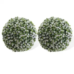 16" Artificial Topiary Rose Balls Set of 2 Hanging Grass Ball for Home Decor Indoor Outdoor, White