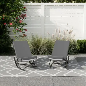 Outdoor Rocking Chair Set of 2 with Cushions, PE Rattan, Weather-Resistant Steel Frame, Removable Cotton Pads, Grey, Patio & Garden Lounge