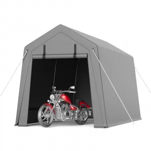 7x15 FT Motorcycle Storage Sheds, Portable Carport with Rolled up Zipper Door , Waterproof , Storage Tent Heavy Duty for Motorcycle , Bike , Firewood , Garden Tools , Grey