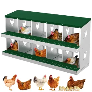 10 Compartments Metal Chicken Nesting Boxes, Nesting Boxes, Chicken Laying Box with Roll Out Egg Collection with Vented Holes