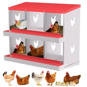 6 Compartments Metal Chicken Nesting Boxes, Nesting Boxes, Chicken Laying Box with Roll Out Egg Collection with Vented Holes
