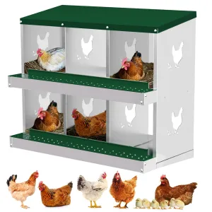 6 Compartments Metal Chicken Nesting Boxes, Nesting Boxes, Chicken Laying Box with Roll Out Egg Collection with Vented Holes, Green