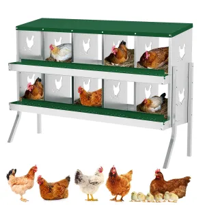 Nesting Boxes for Chickens, 10 Compartment Chicken Nesting Box with Elevated Metal Legs, Metal Chicken Laying Boxes with Perch, Secure Lid, Versatile Wall Mount or Free Standing for Hens, Green