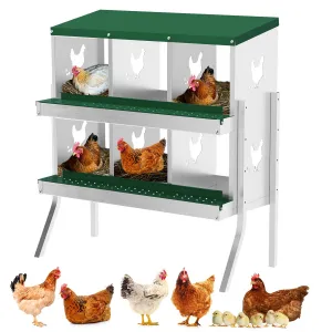 6 Compartments Metal Chicken Nesting Boxes, Nesting Boxes with Metal Legs, Chicken Laying Box with Roll Out Egg Collection with Vented Holes