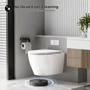 Modern Slim Wall-Mounted Toilet, Ultra Thin Cover Easy Clean Ceramic , Durable and Space Saving Design, White