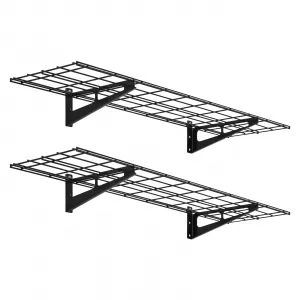 48"x12"  Black Grid Wall Shelves 2-Pack Heavy-Duty 200LBS Capacity Steel Frame Scratch-Resistant Finish Wall-Mounted Garage Storage Racks for Tools & Gear