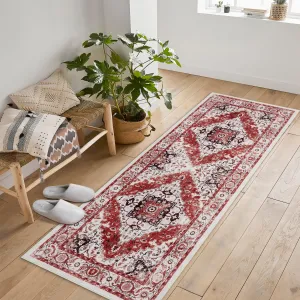 Persian Red 2x6 Machine Washable Vintage Area Rugs With Non Slip Rugs for Living Room Bedroom Traditional Woven Rug Carpet Stain Resistant,Rug Decor Office Boho Rug