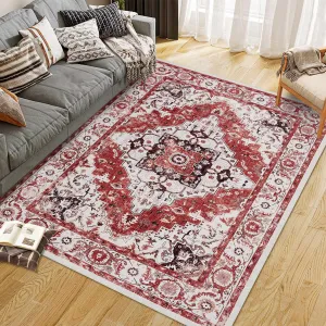 Persian Red 5x7 Machine Washable Vintage Area Rugs With Non Slip Rugs for Living Room Bedroom Traditional Woven Rug Carpet Stain Resistant,Rug Decor Office Boho Rug