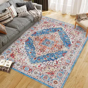 Persian Multicolor 5x7 Washable Vintage Area Rug – Traditional Woven Stain-Resistant Non-Slip Carpet for Living Room, Bedroom, or Office