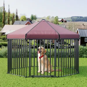 Heavy Duty Outdoor Dog Kennel with Roof, Lockable Metal Gate, Octagon Playpen, Portable Easy Setup, Secure Pet Enclosure for Backyard, 190"W x 30"H