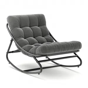 Papasan Rocking Chair Indoor Outdoor, Oversized Egg Chair with Thick Cushion, Steel Frame, Anti-tip Design, Lounge Chairs for Living Room Patio Porch, Dark Gray