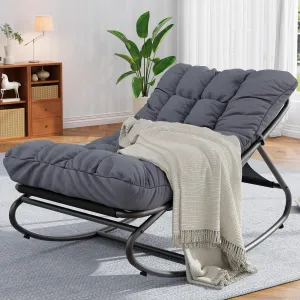 Rocking Papasan Chairs, Outdoor Lounge Chairs with Comfy Cushions, Sturdy Metal Frame, Reading Chairs for Adults, Padded Seat for Patio, Garden, Nursery, Living Room, Light Gray